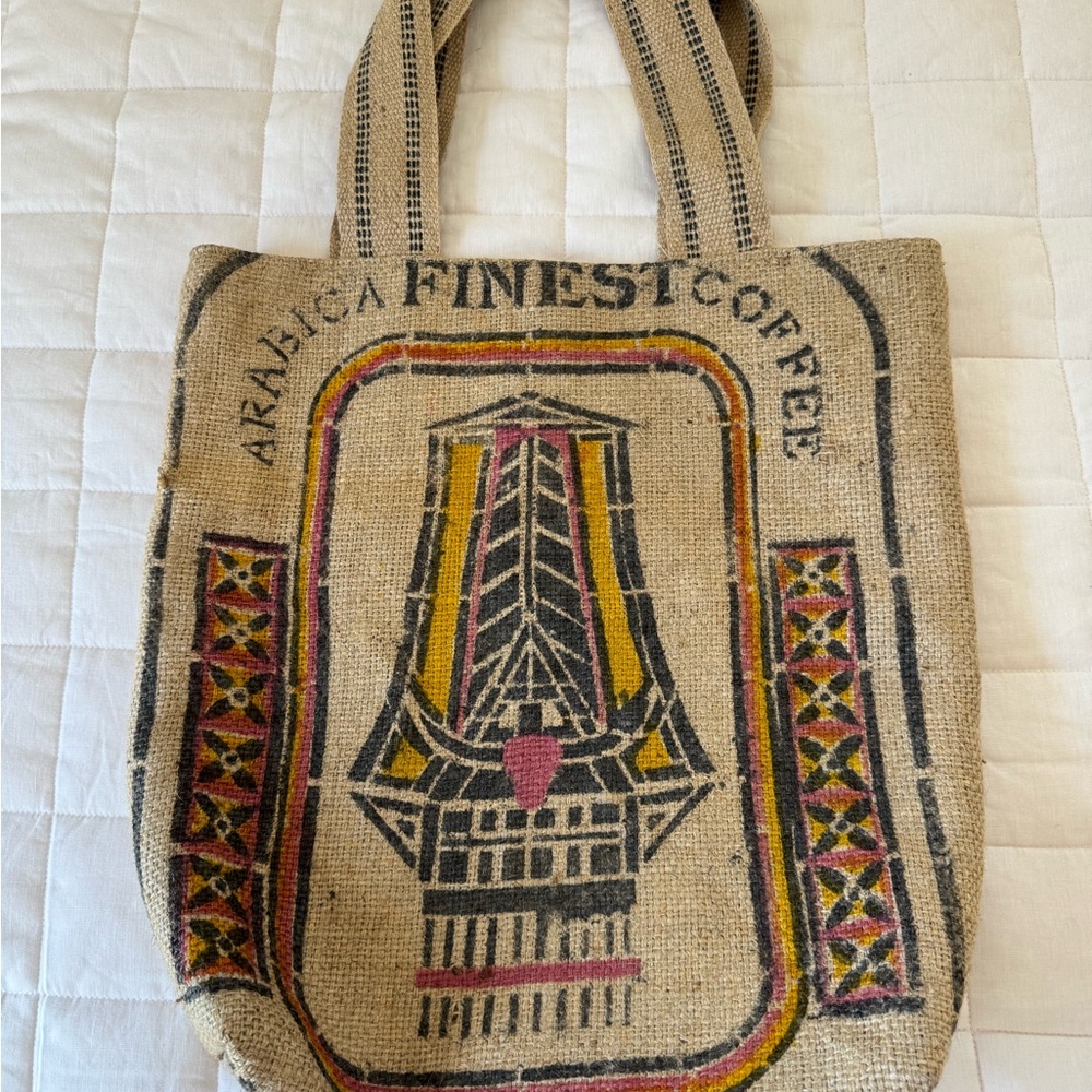 Custom Coffee Burlap Bag  Tote fully lined with water resistant fabric